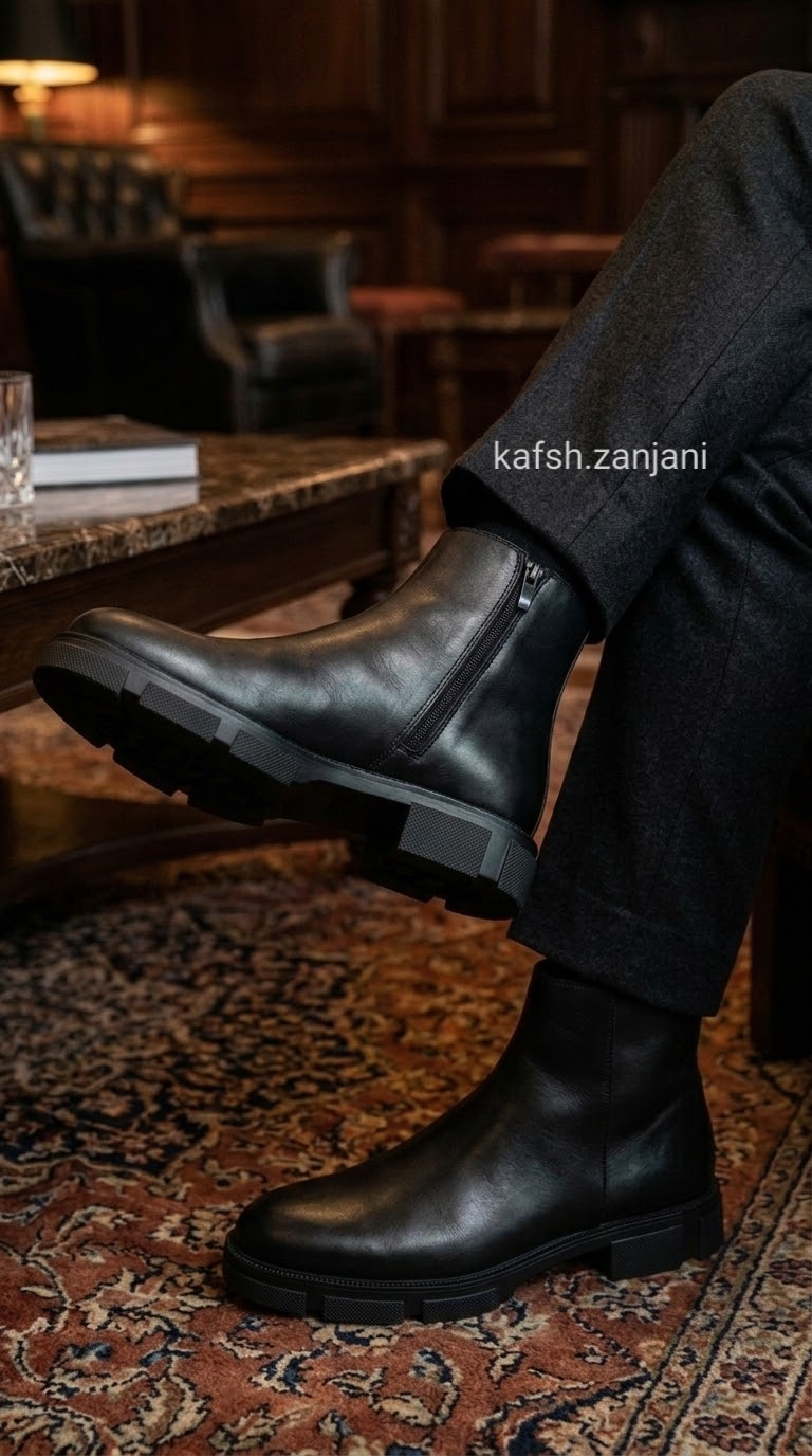 بوت مردانه تمام چرم گاوی مدل دو زیبدار